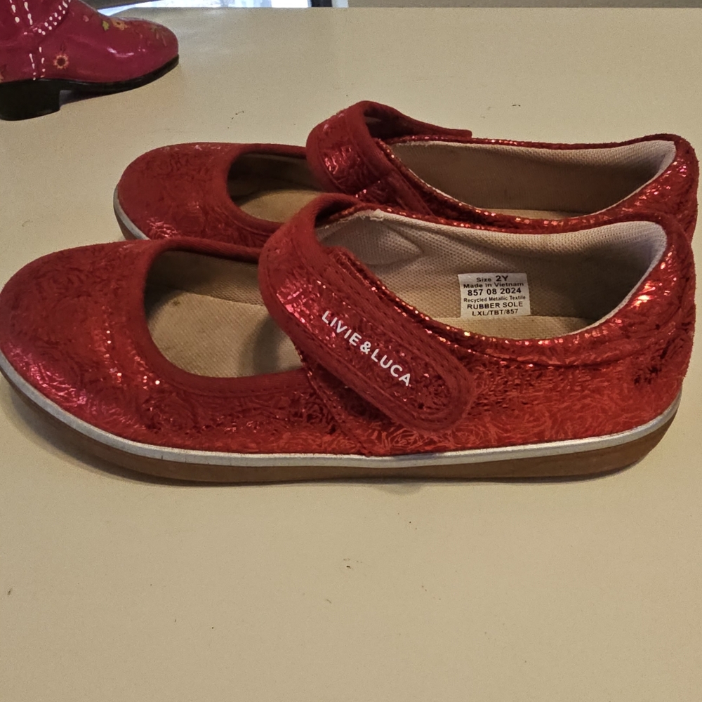 Livie & Luca Red Glittery Dress Shoes Mary Jane Style